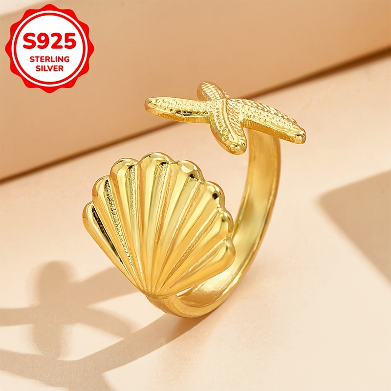 Marine Creatures Women's Ring with Shells & Starfish, 925 Silvery 2g